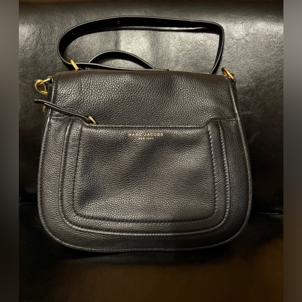Marc Jacobs Black Leather Crossbody Bag with Gold Hardware
